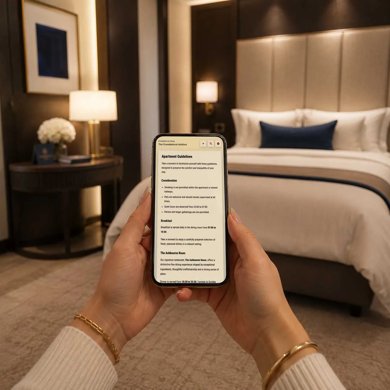 Hotel visitor information on a phone