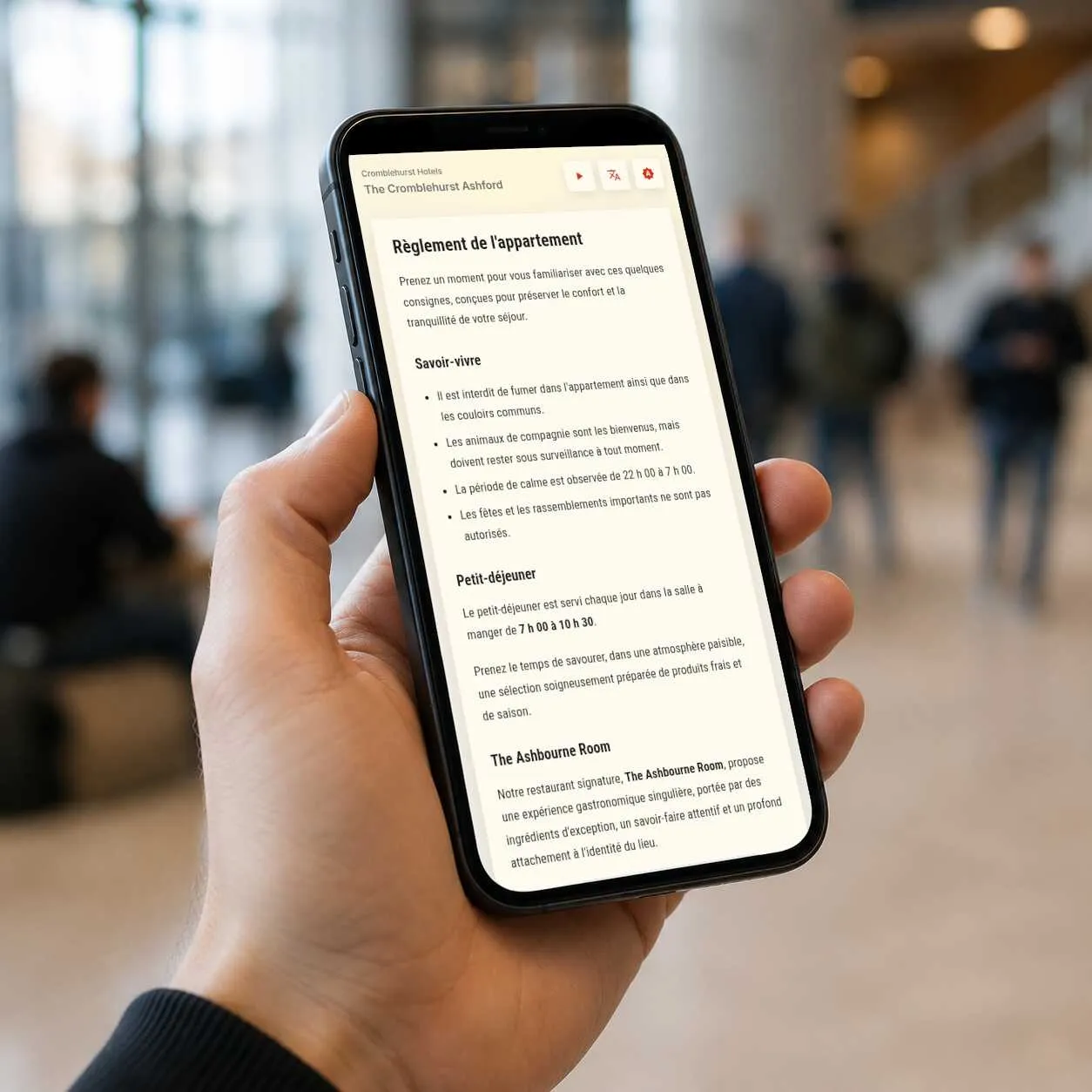 Visitor information page in French